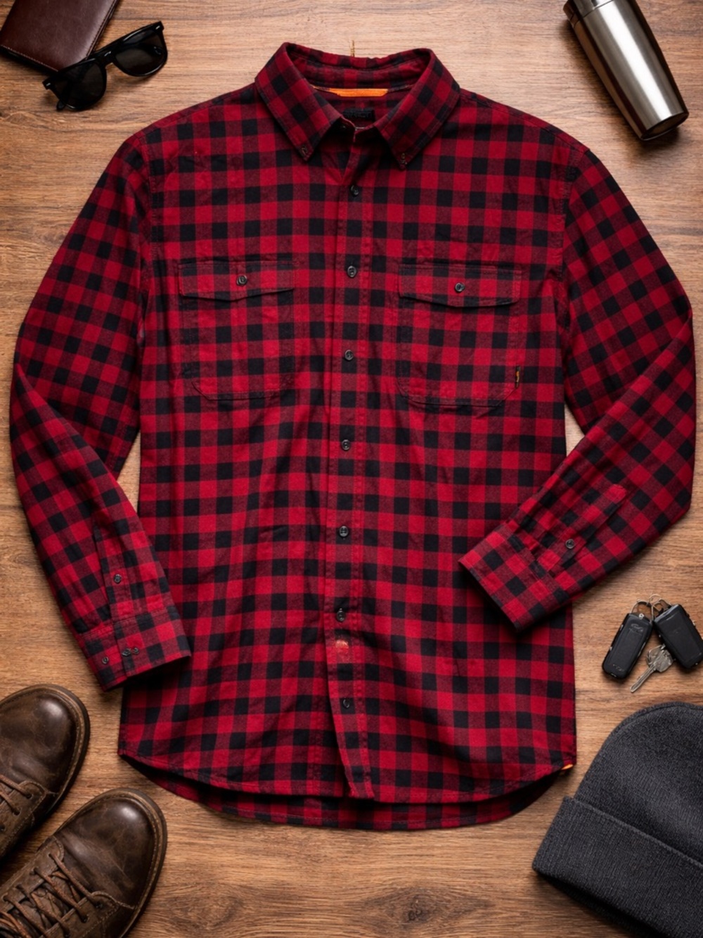 Walls Red Black Buffalo Plaid Flannel Workwear Button Up XL Rugged